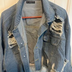 SHEIN Blue Distressed Denim Jacket